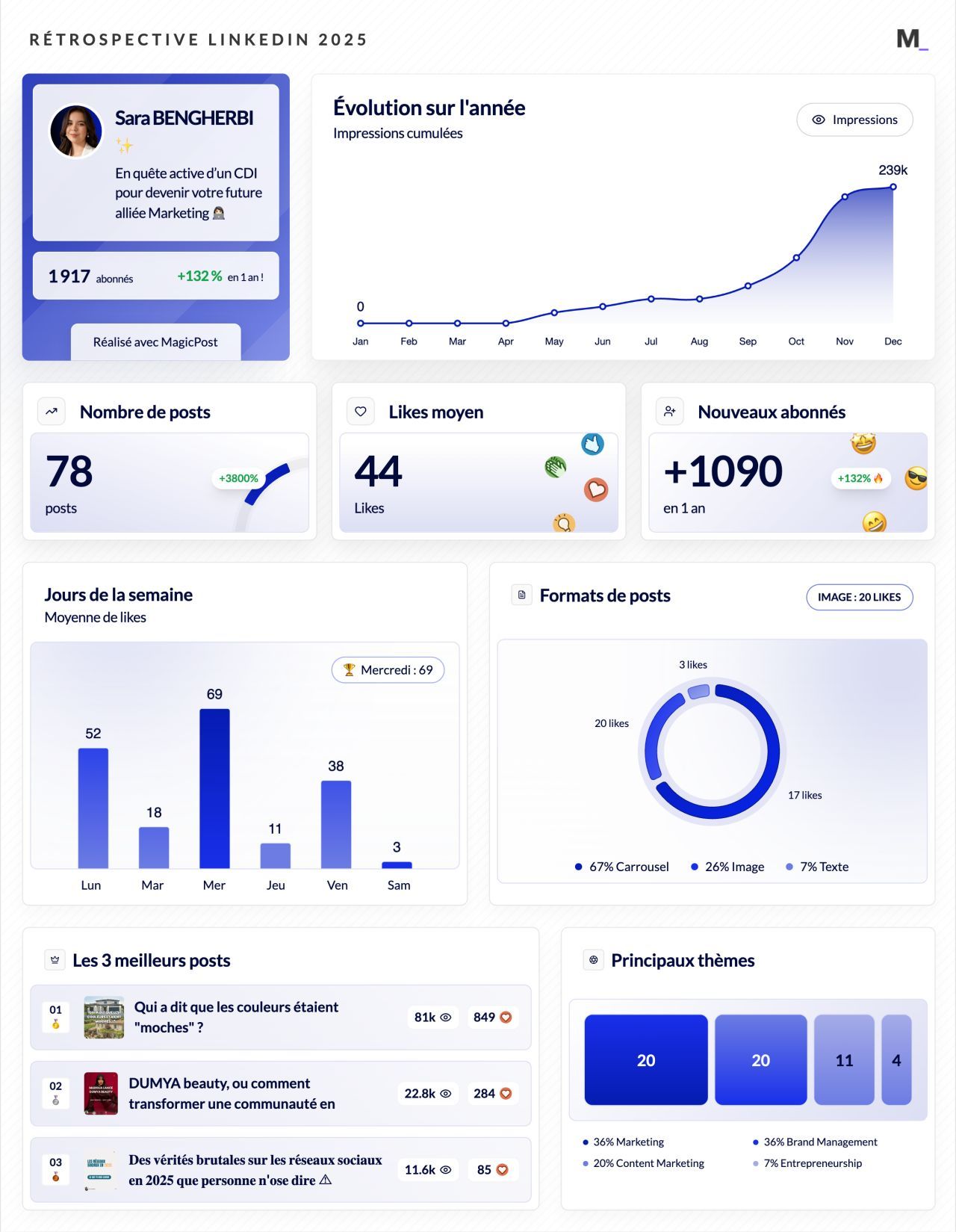 LinkedIn Wrapped 2025 · Sara BENGHERBI ✨