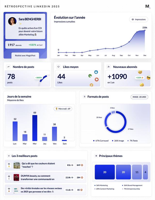 LinkedIn Wrapped 2025 · Sara BENGHERBI ✨